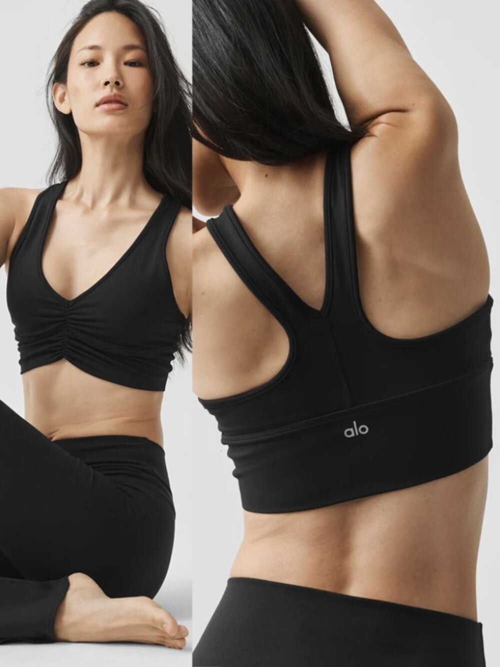 ALO Yoga Wild Thing Bra Sports Black Size XS Athleisure Sexy Racer Back Logo $78